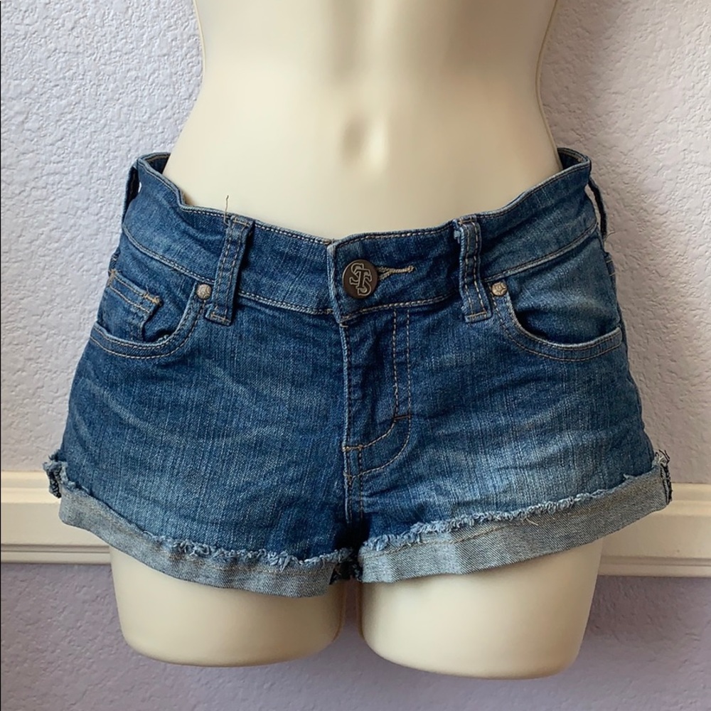 Blue Cuffed Denim Shorts